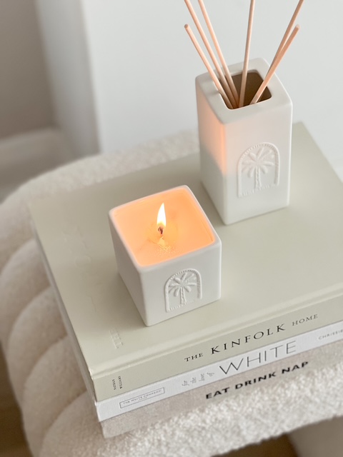 Boxed palm tree ceramic candle – Citrus & Musk