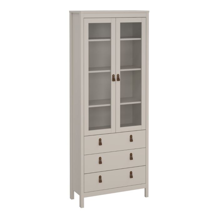 Loft display cabinet with two glass doors and three drawers -Cashmere