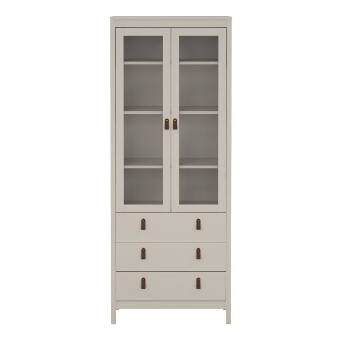 Loft display cabinet with two glass doors and three drawers -Cashmere