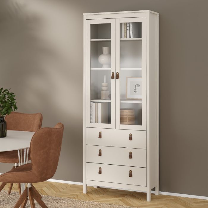Loft display cabinet with two glass doors and three drawers -Cashmere