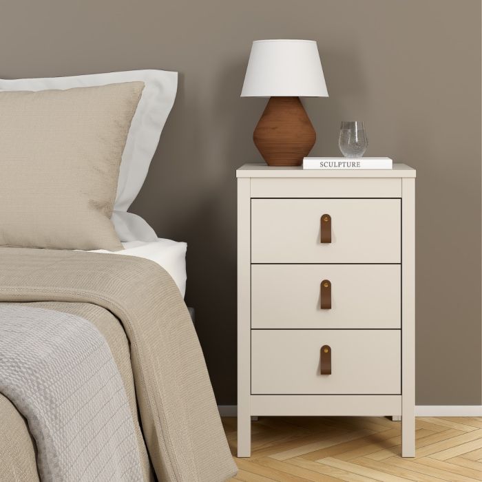Loft three drawer bedside table in Cashmere