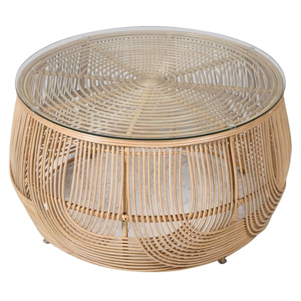 Natural Glass Top Rattan Round Coffee Table