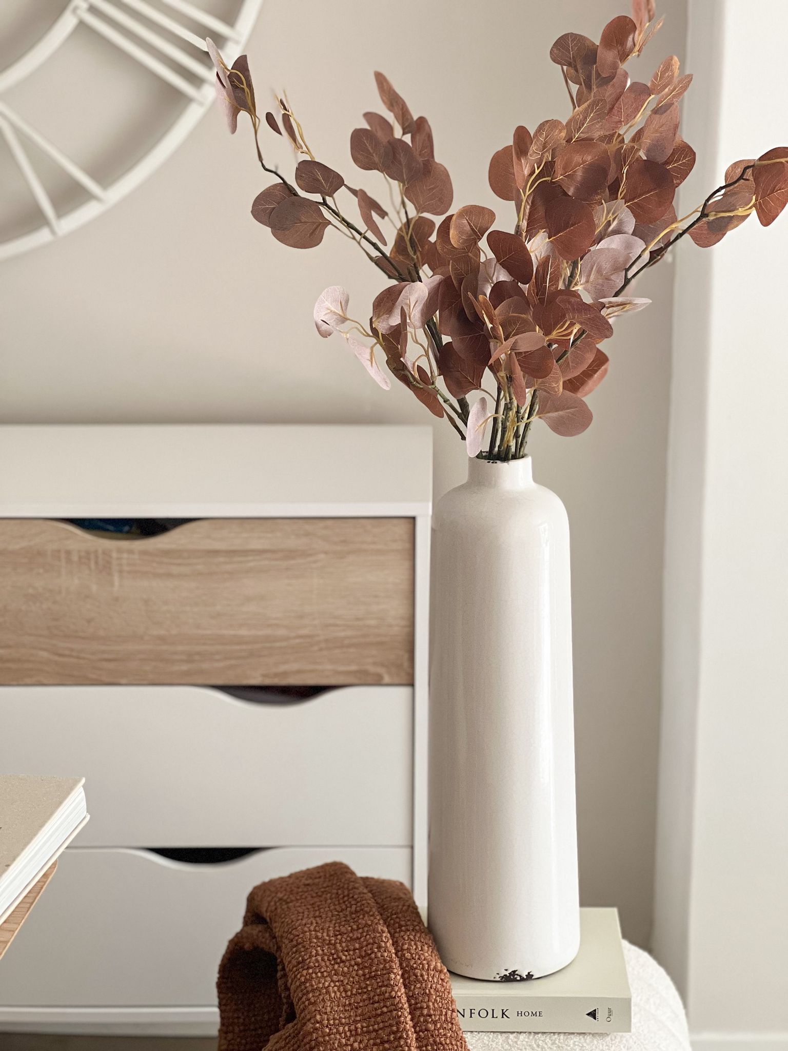 Brown rust faux eucalyptus spray stem