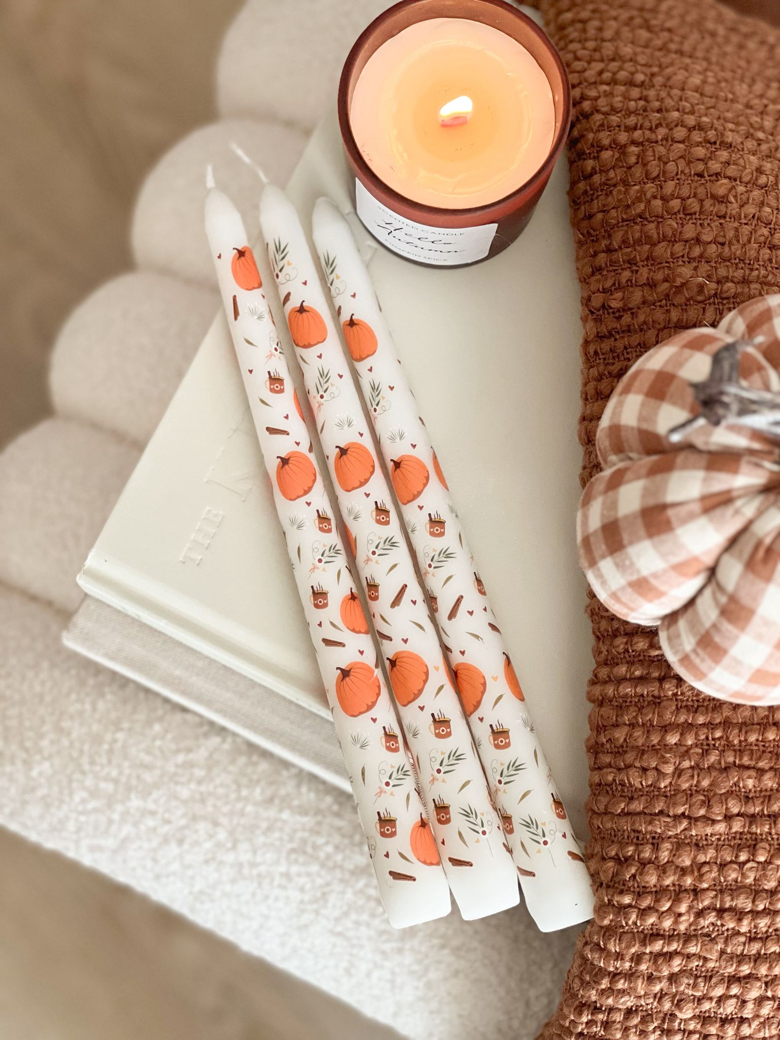 Set of 3 pumpkin/Autumn taper candles