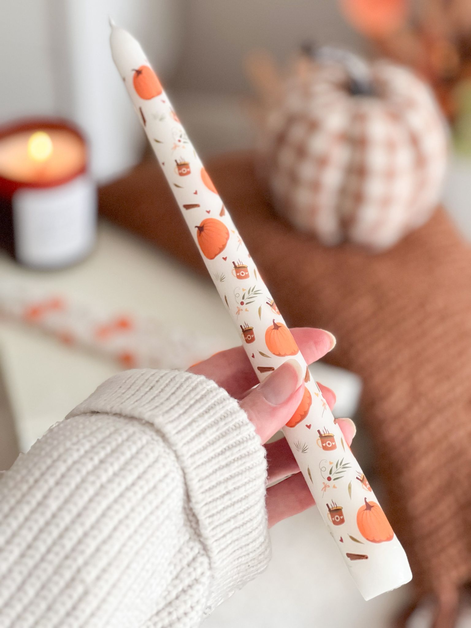 Set of 3 pumpkin/Autumn taper candles