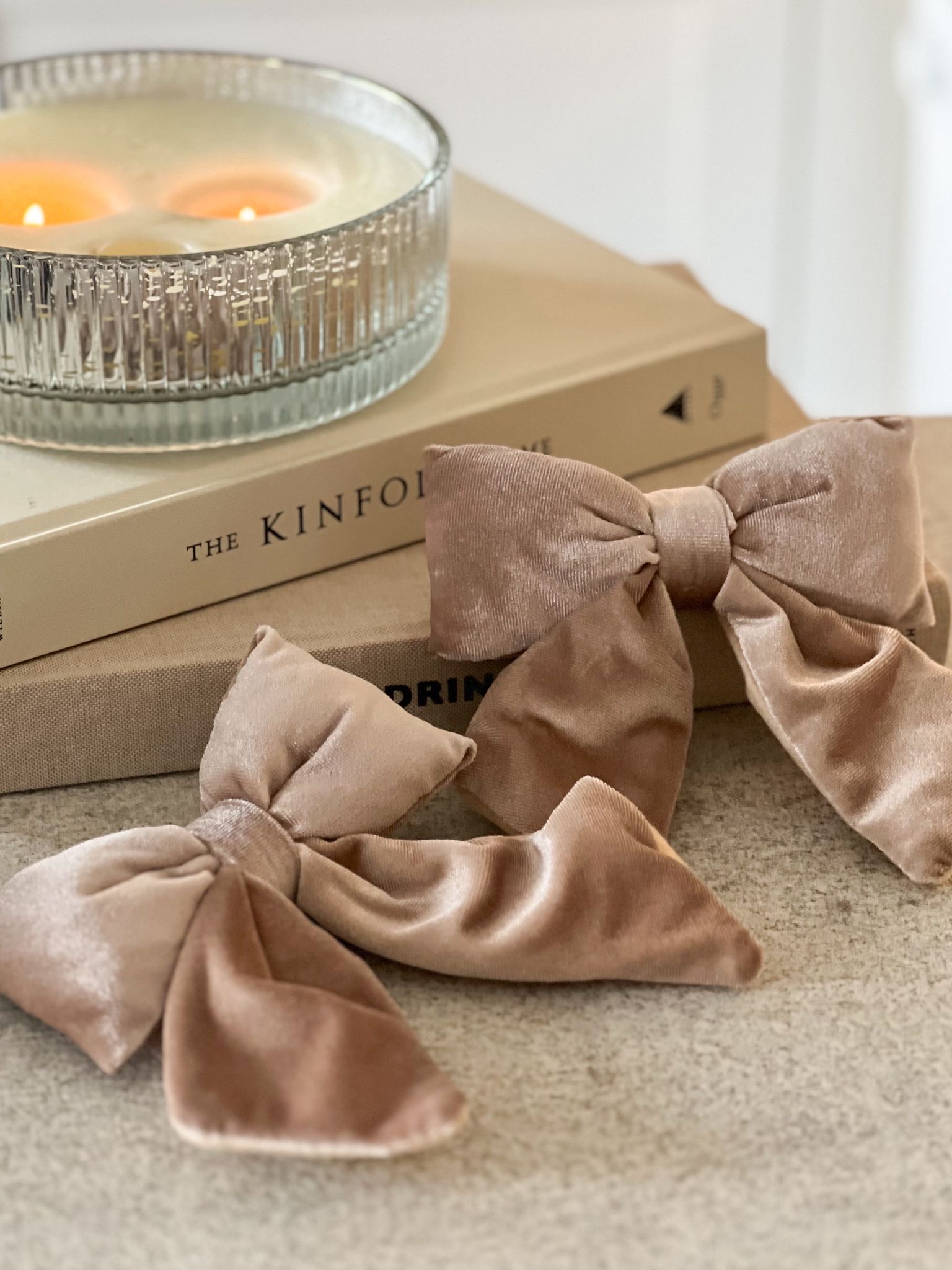 Taupe velvet clip on velvet bow