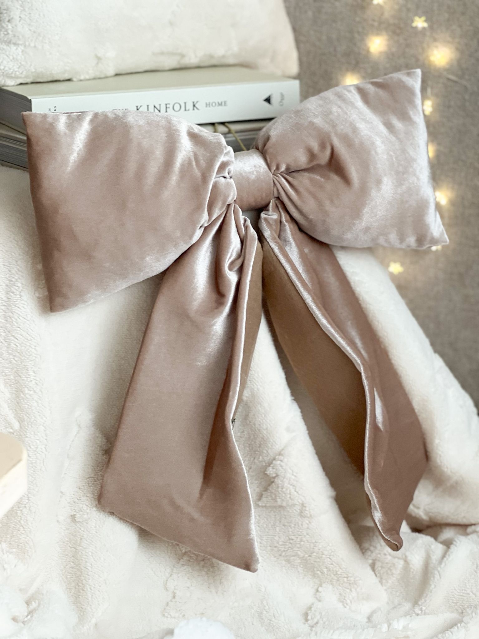 Stunning large velvet bow hanger in taupe
