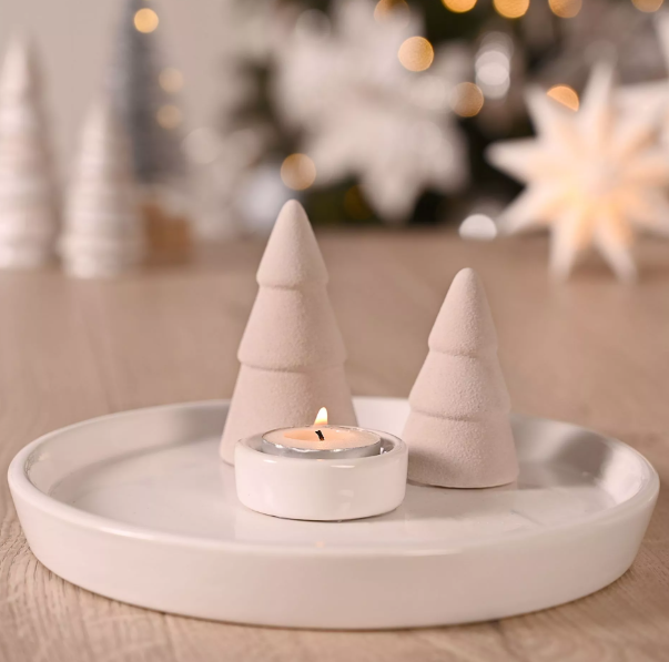 Large ceramic candle tray with decorative trees