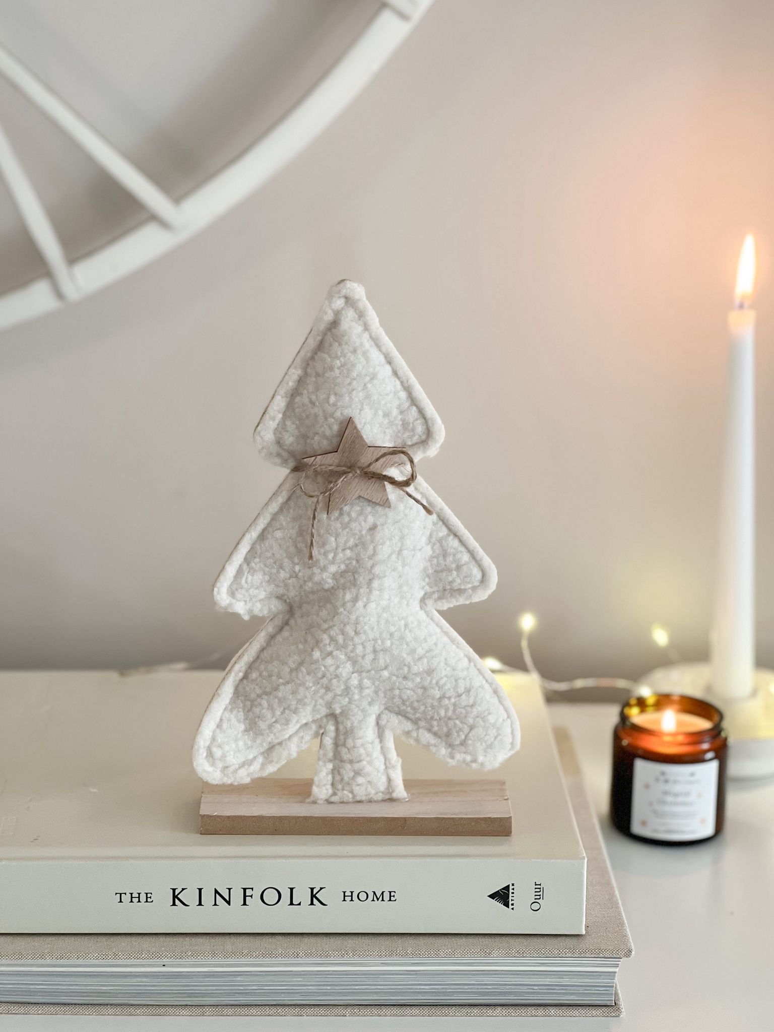 Sherpa boucle Christmas tree on wooden base with star