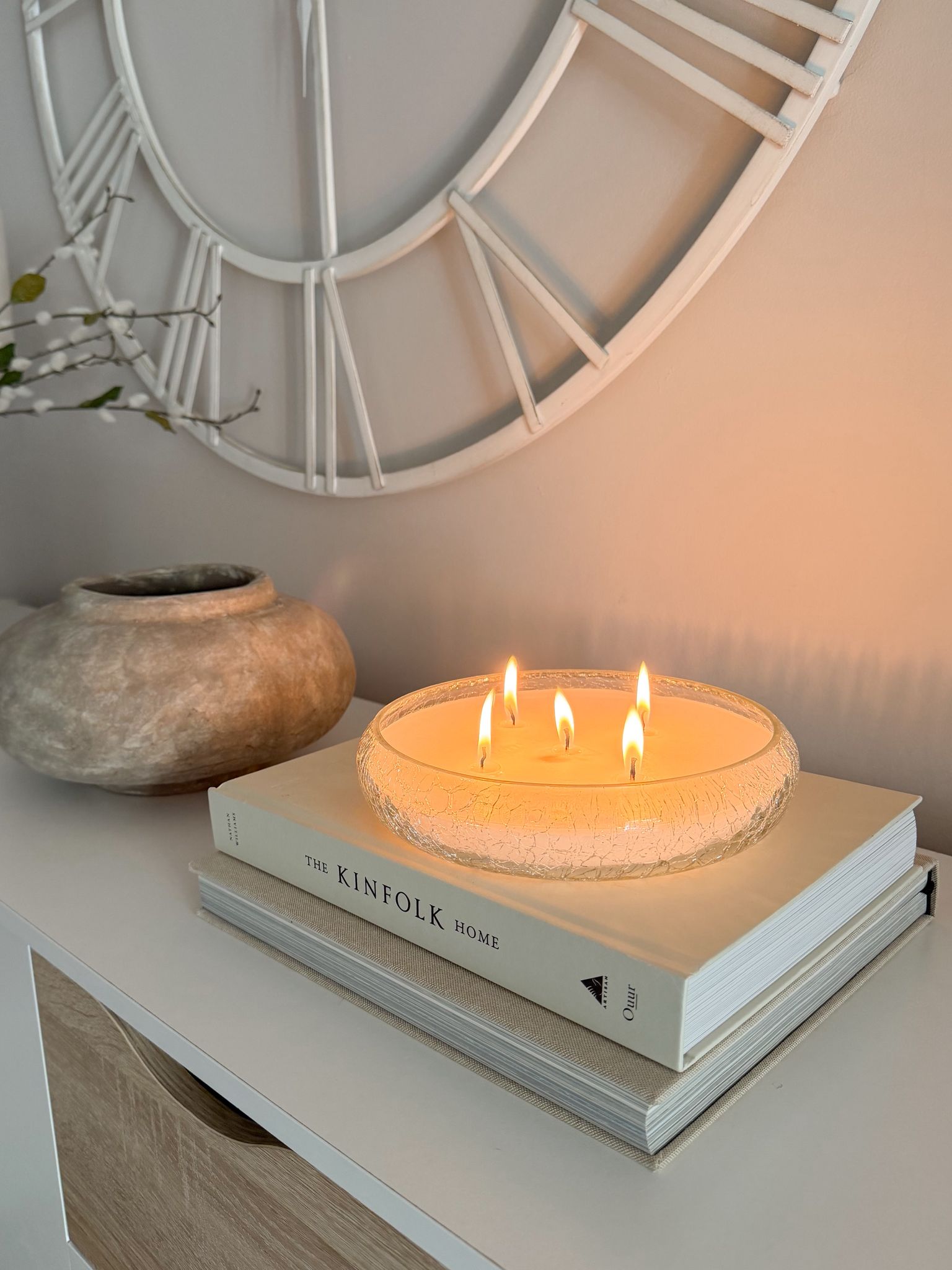 Crackle glaze glaze five wick candle – Wood sage & ocean mist scent