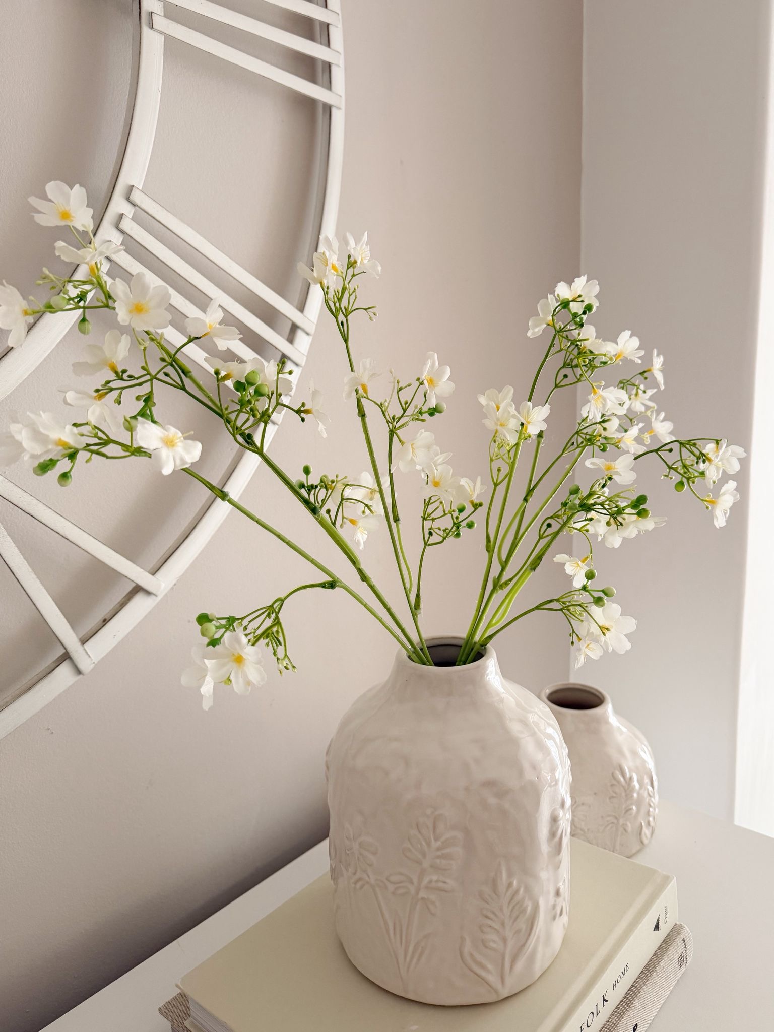 White faux blossom spray stem