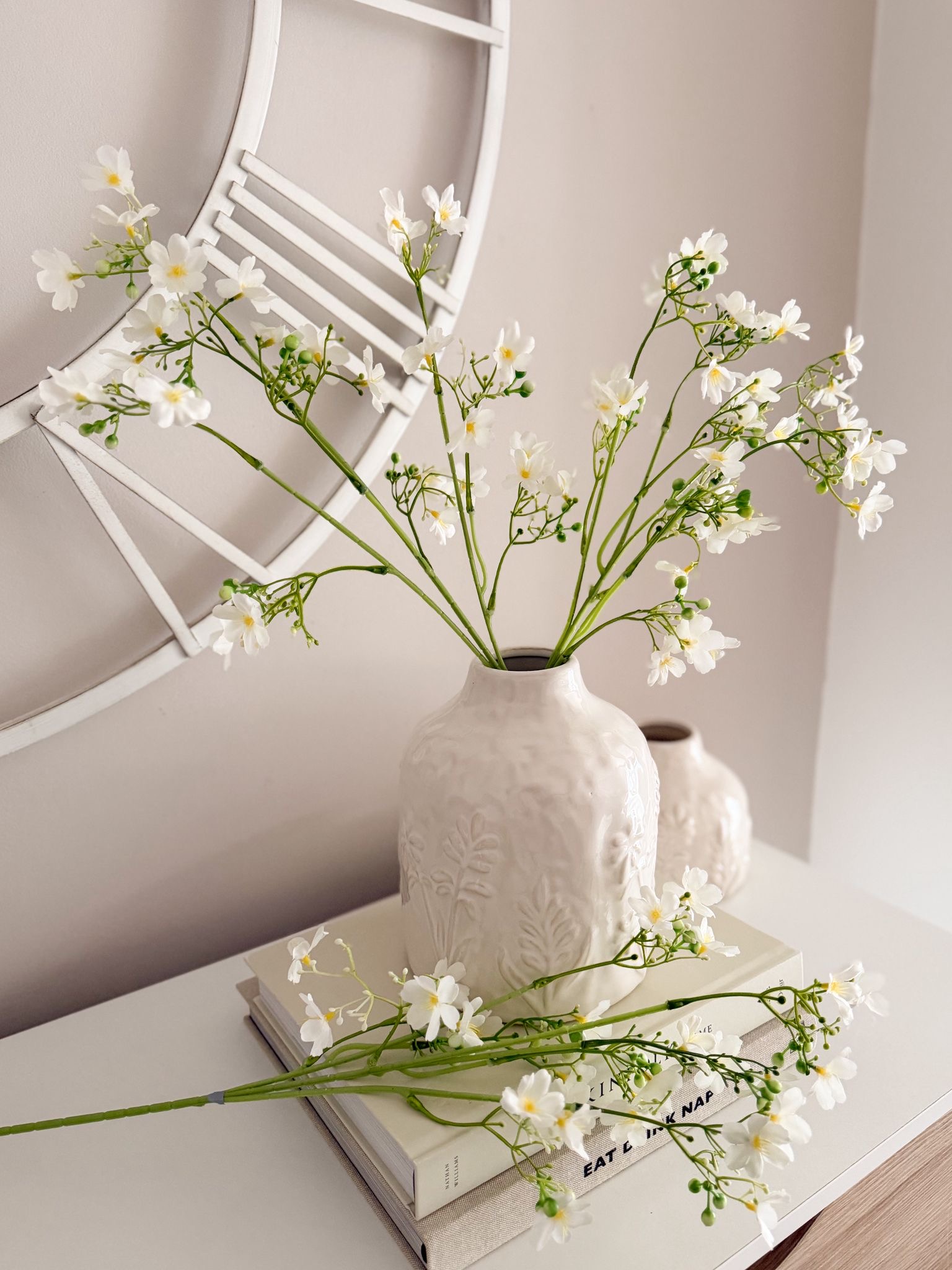 White faux blossom spray stem