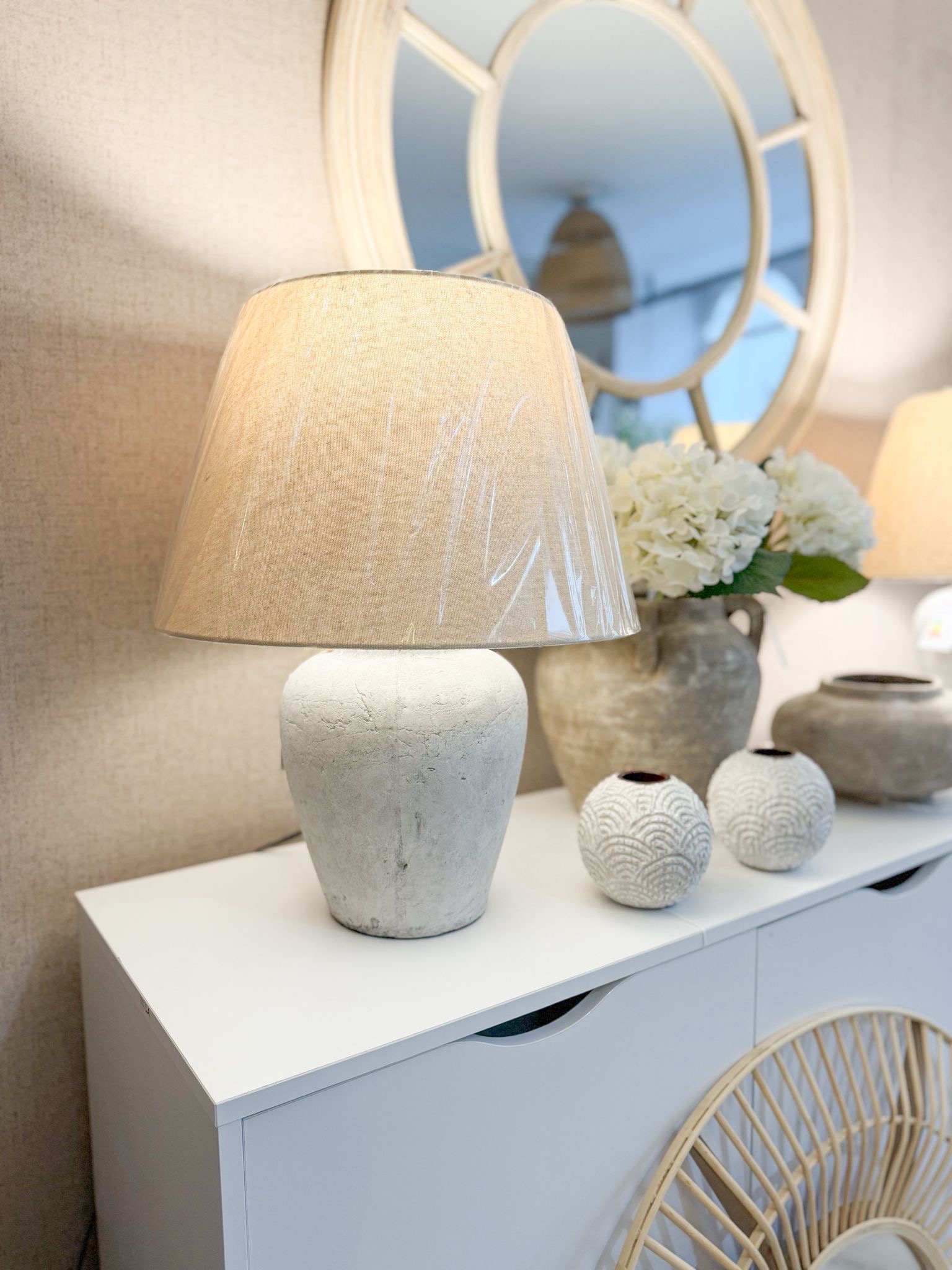 Darcy Antique White Table Lamp With Linen Shade
