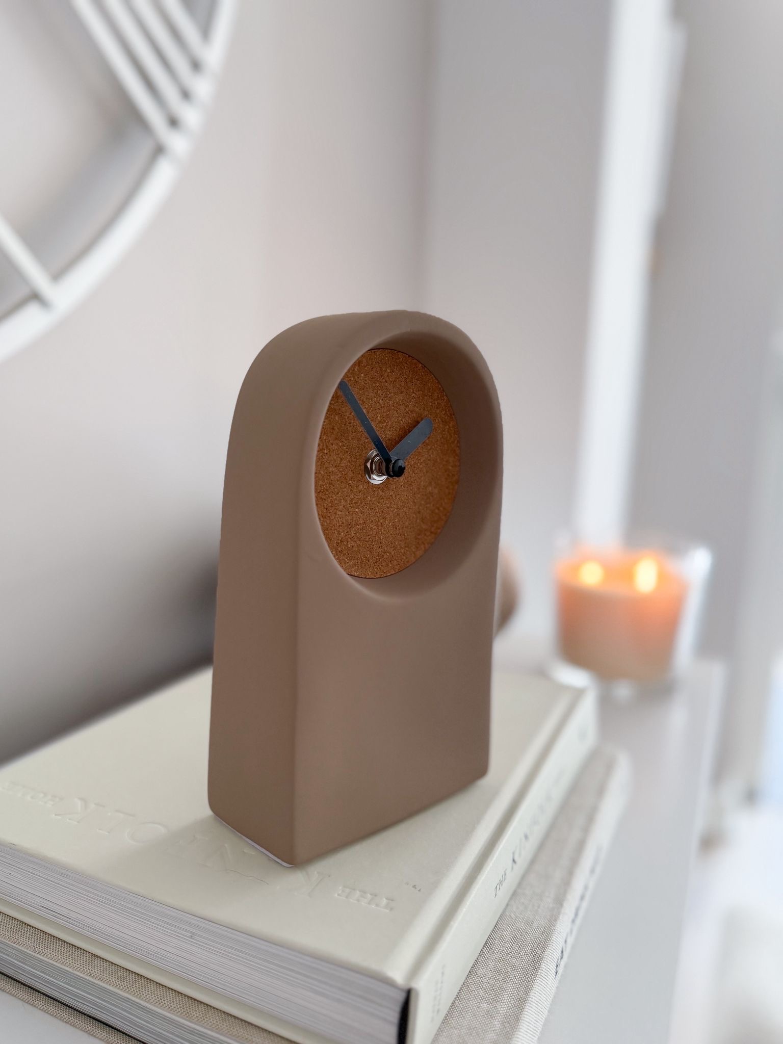 Nordic arch clock, ceramic & cork