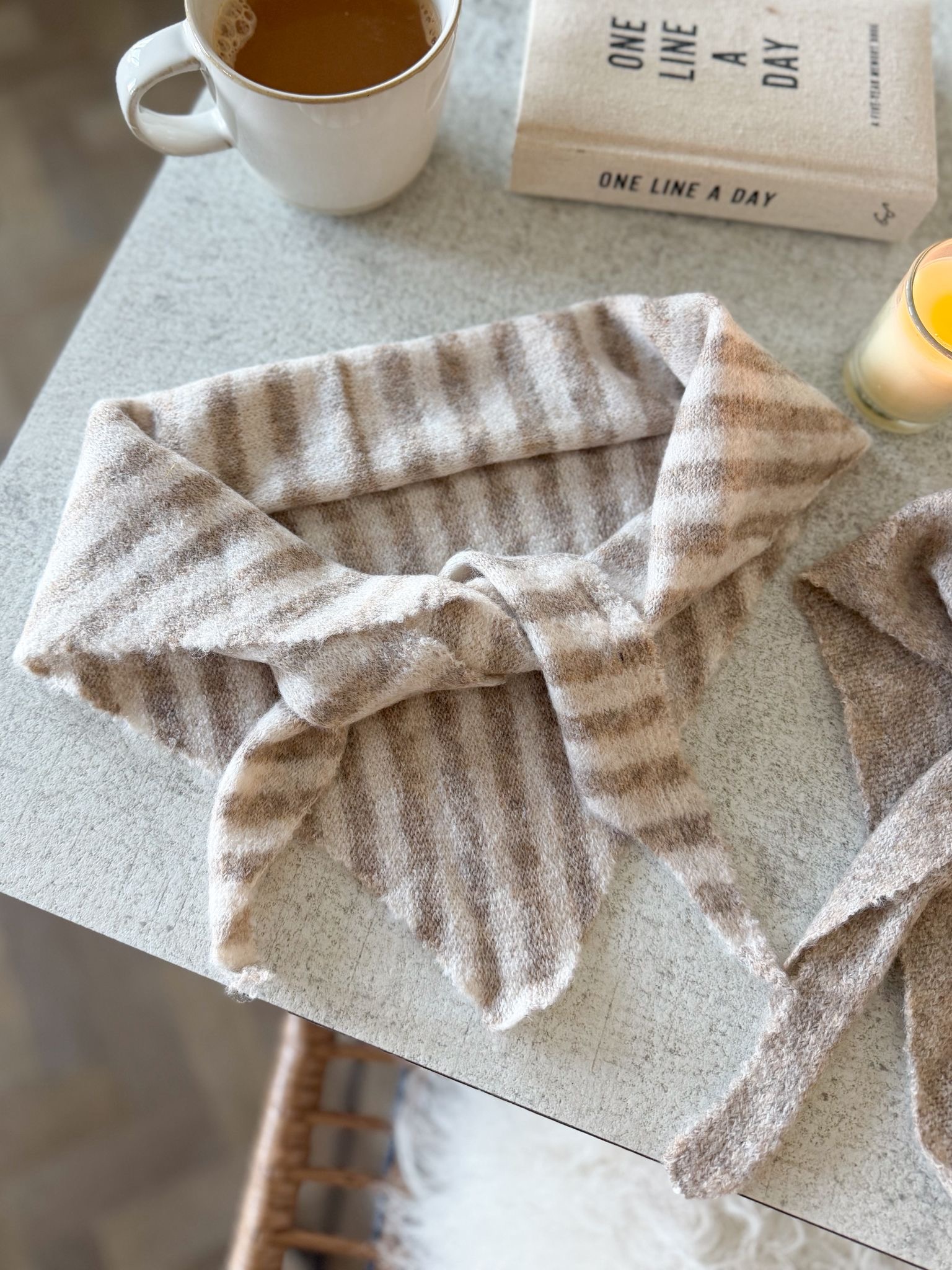 Softest wool blend triangle scarf in neutral stripe