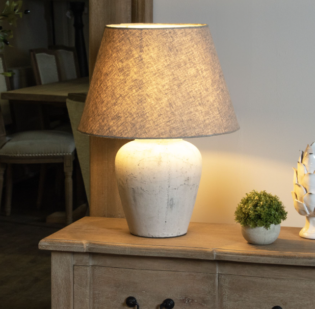 Darcy Antique White Table Lamp With Linen Shade