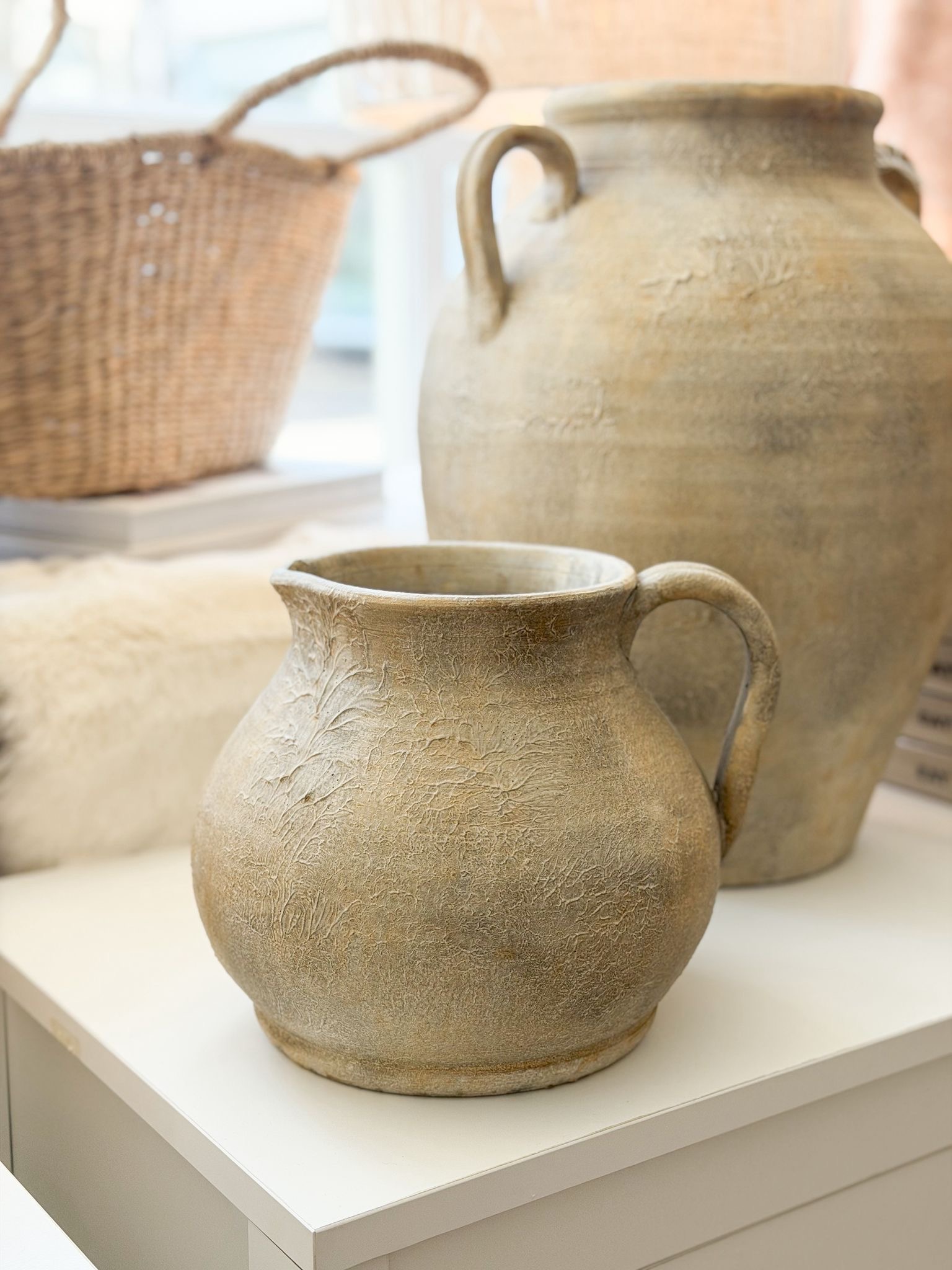Rustic large farmhouse ceramic jug
