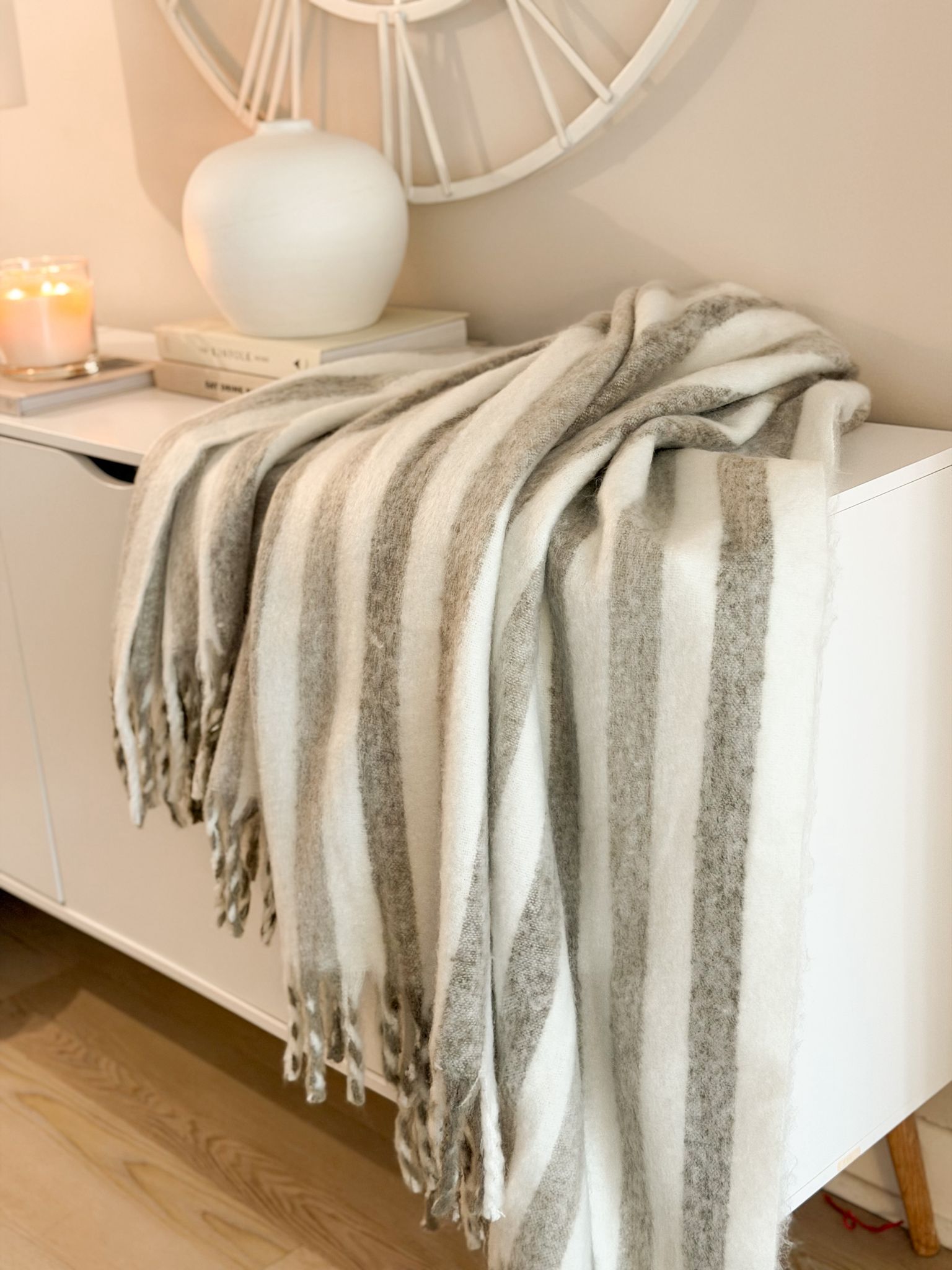 Super soft stripe tassel throw