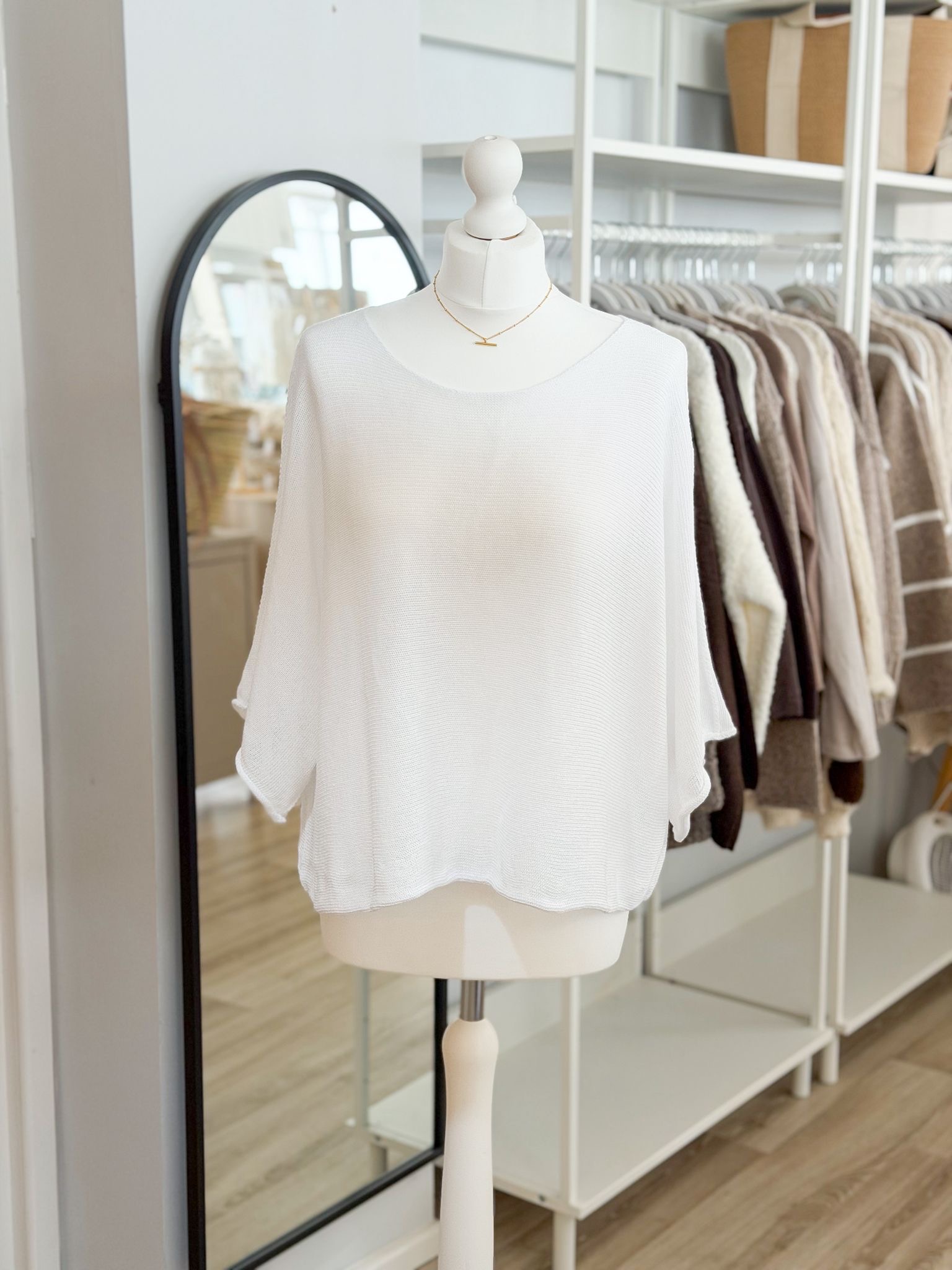 White lightweight loose fit knit top