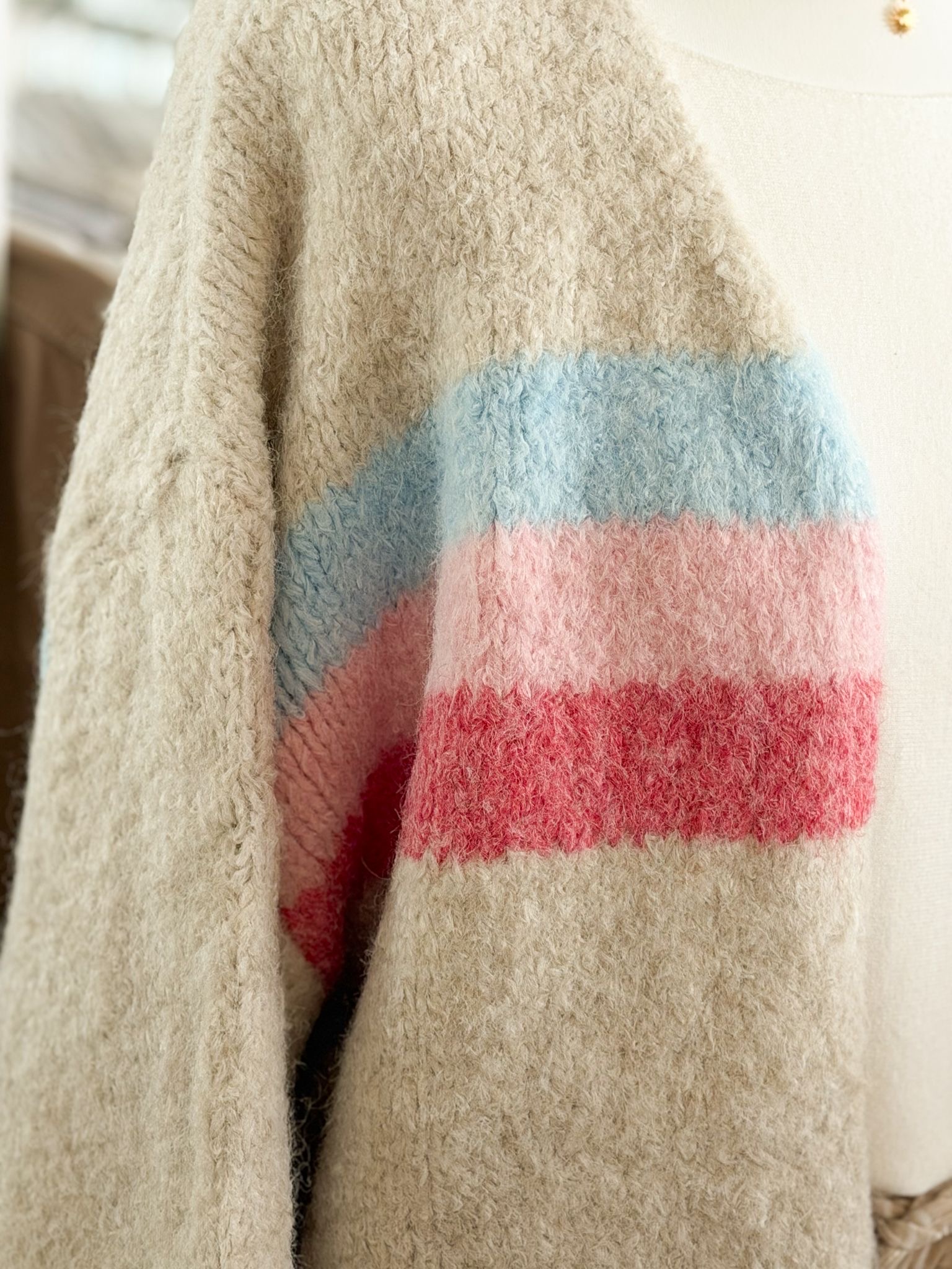 Cream softest cardi with colour stripe