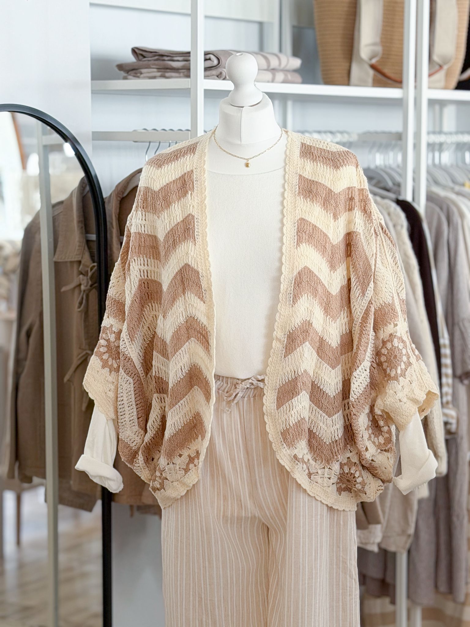 Balloon sleeve crochet knit cardigan