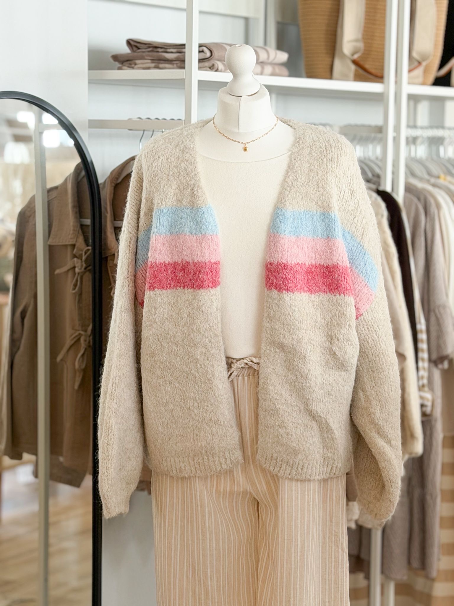 Cream softest cardi with colour stripe