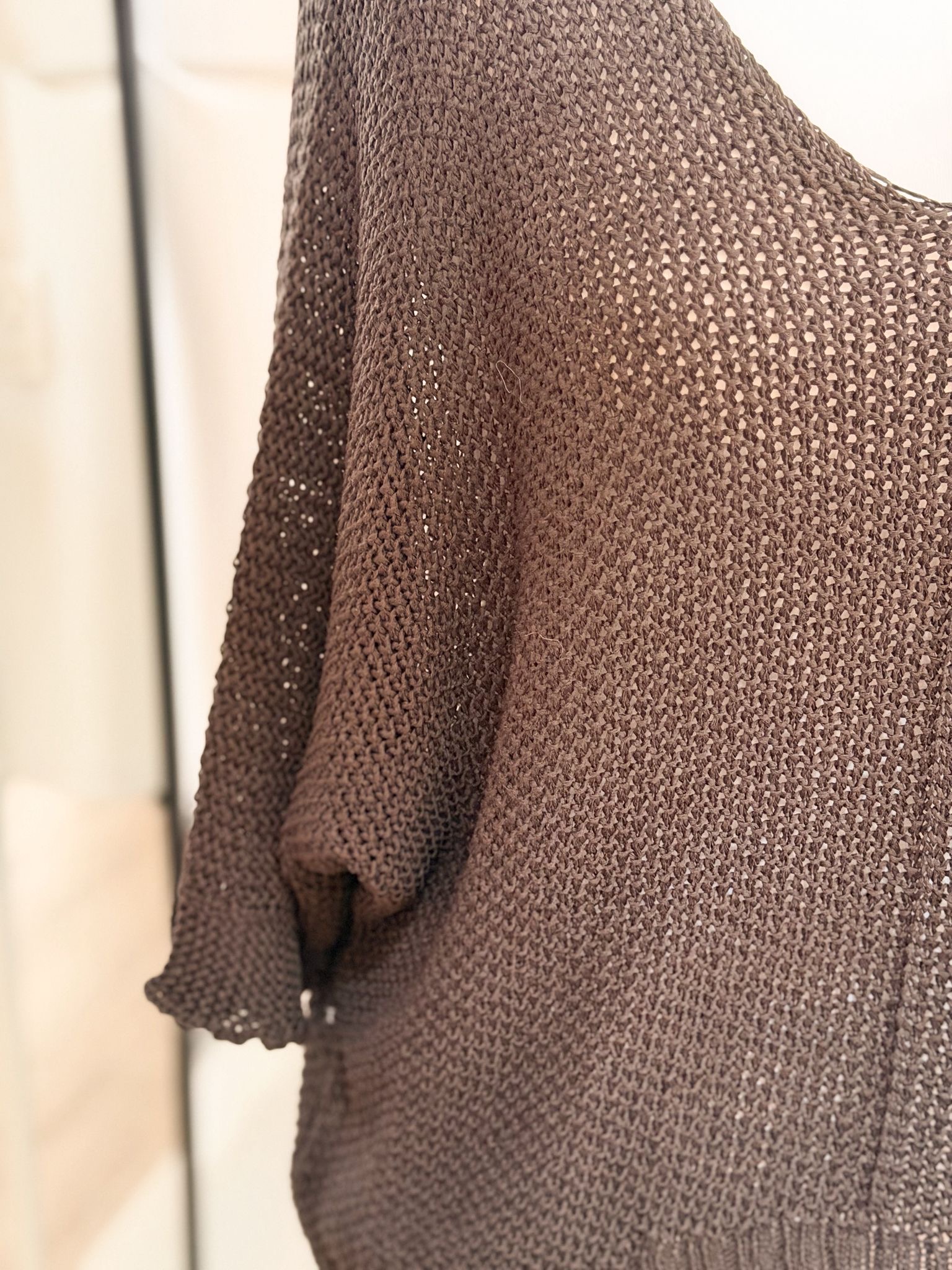 Light weight open knit vneck top in chocolate