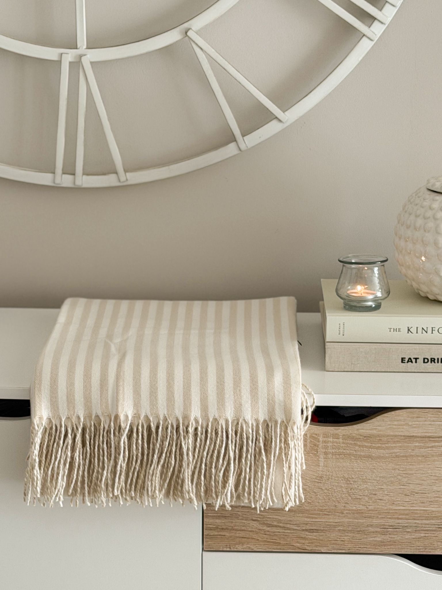 Softest stripe throw in latte