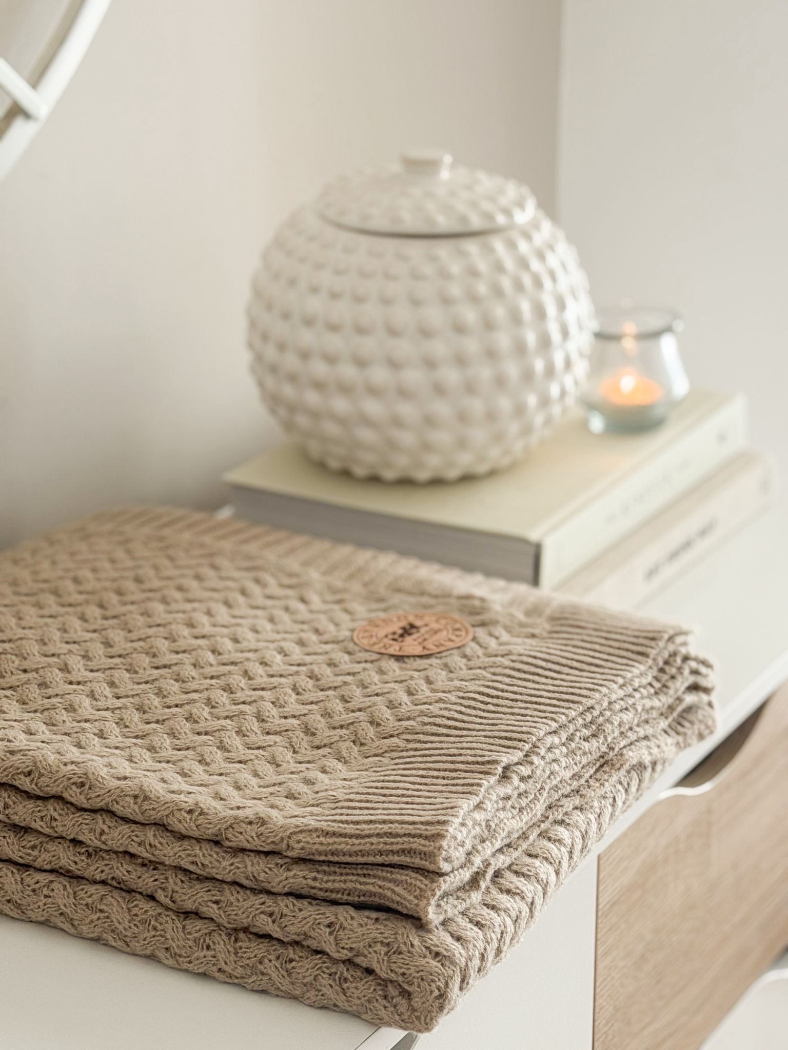 Quality knitted blanket throw in natural