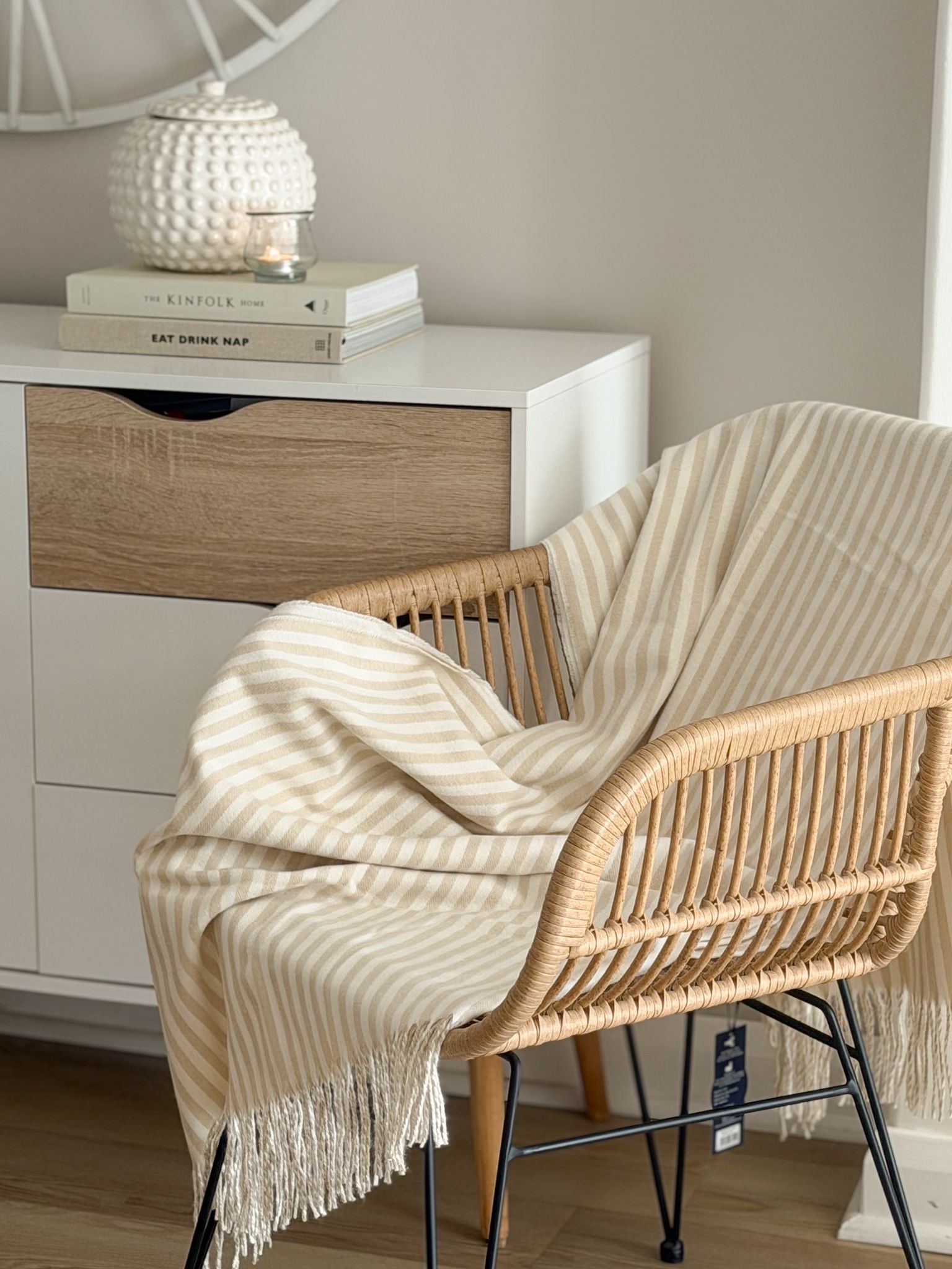 Softest stripe throw in latte