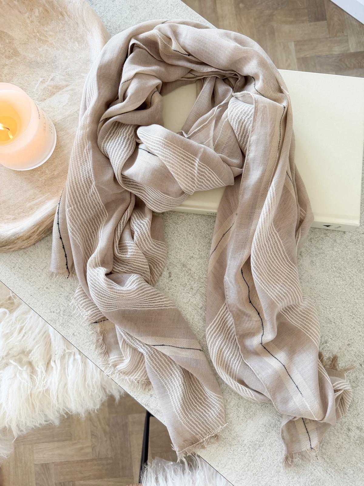 Loose weave frayed edge stripe scarf