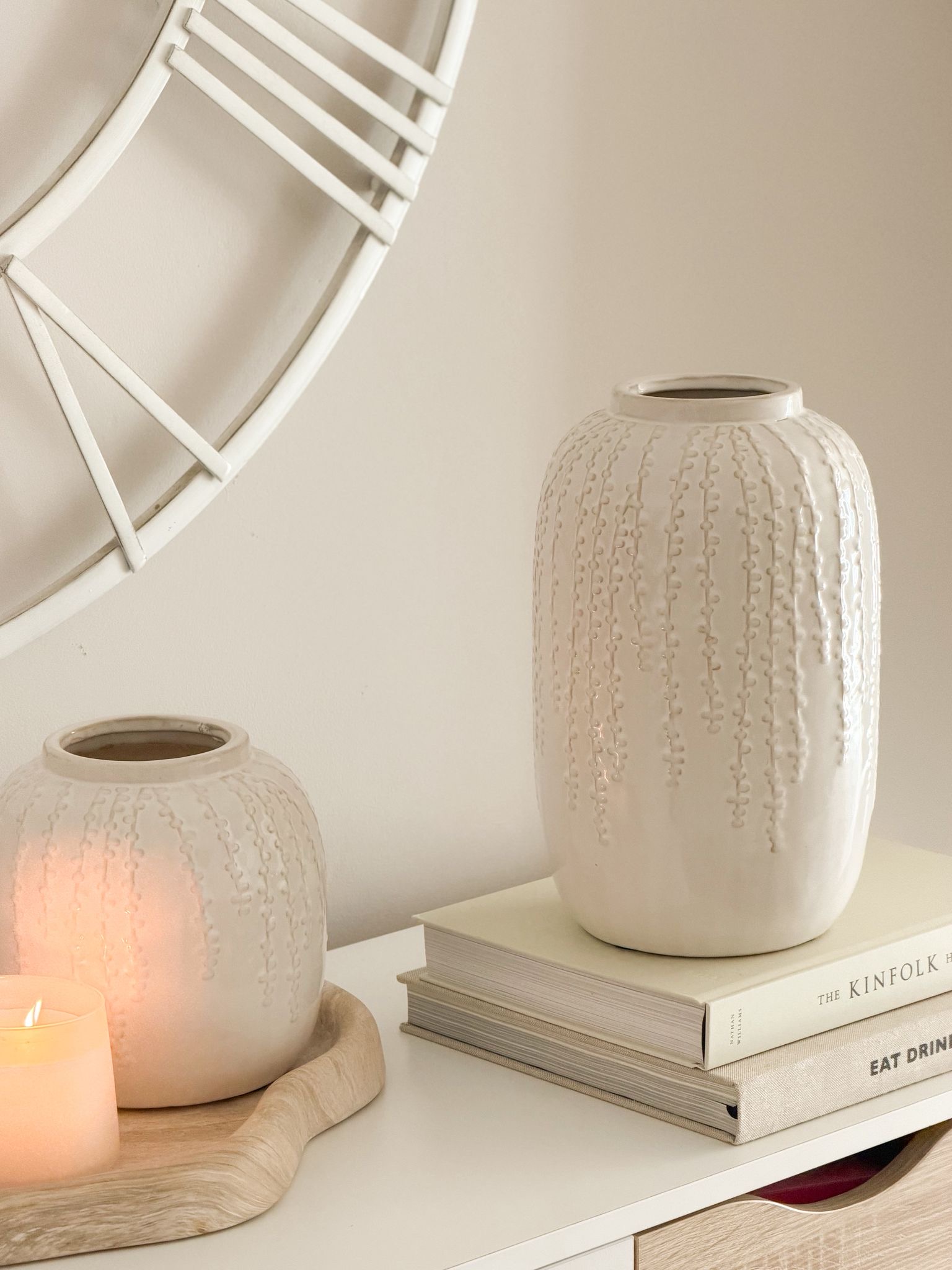 Large ceramic vase with trailing leaf decoration