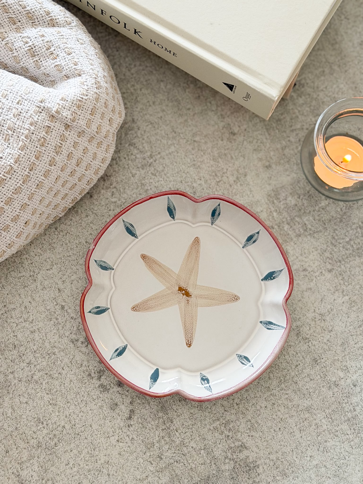 Beautiful hand painted fluted stoneware starfish plate