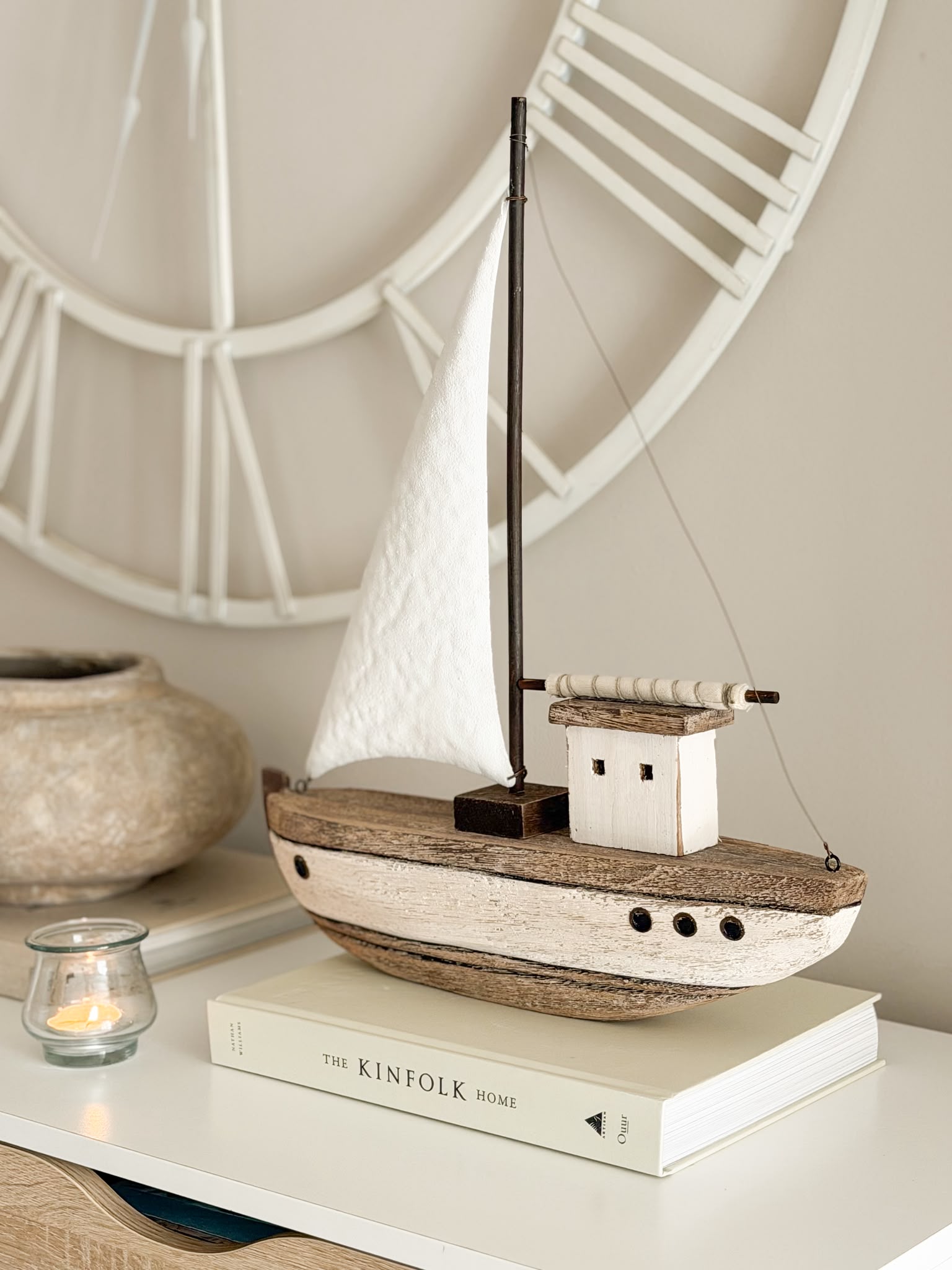 Large Nordic wooden model boat