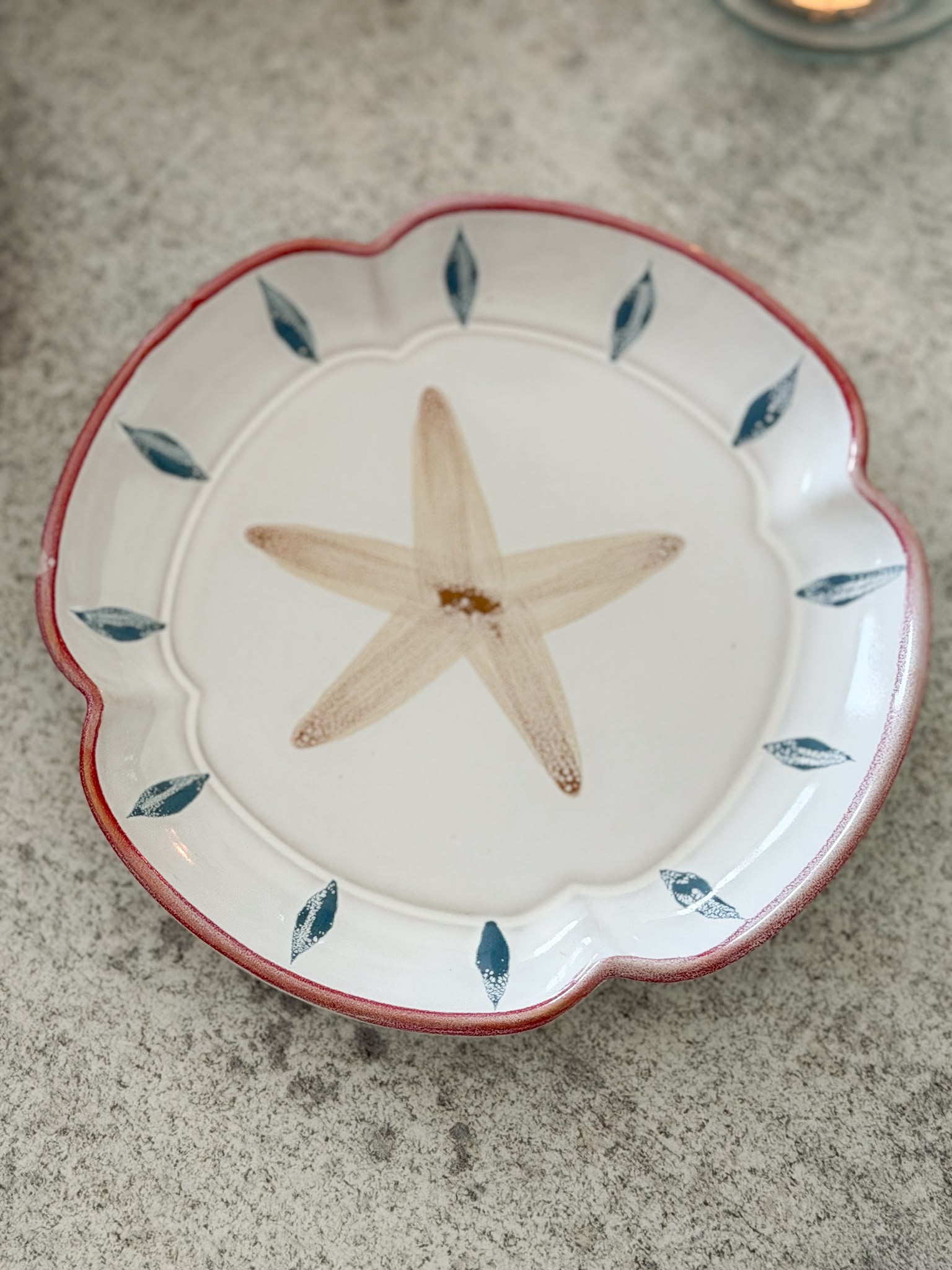 Beautiful hand painted fluted stoneware starfish plate