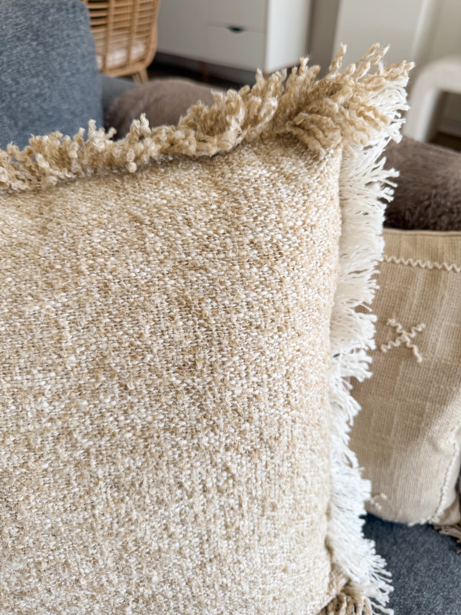 Quality textured large long cushion with frill