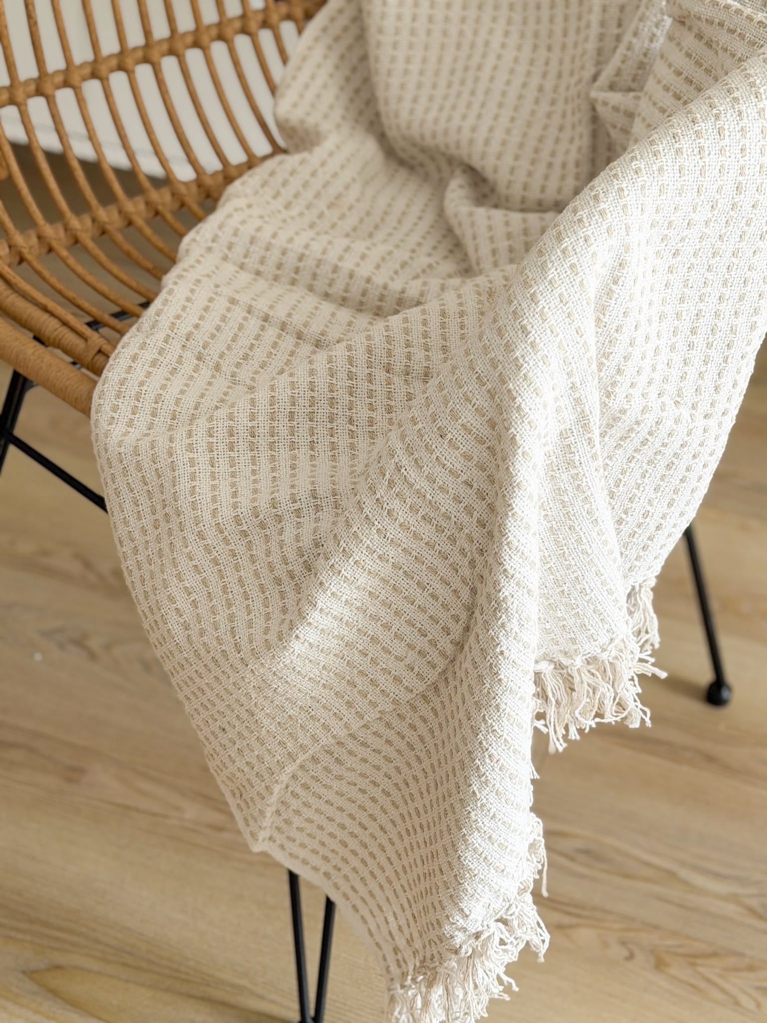 Off white woven stitch throw